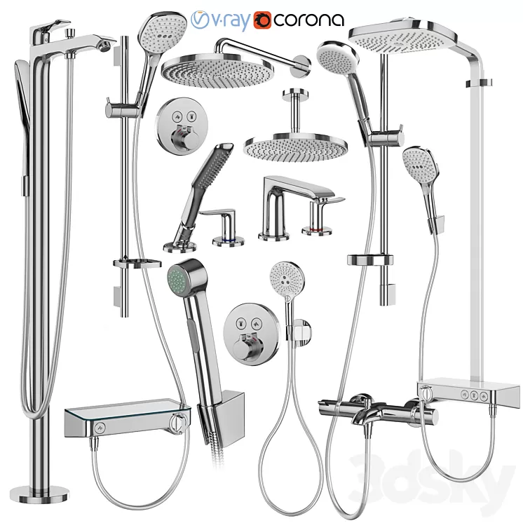 Hansgrohe set 173 mixers and shower systems 3dskymodel