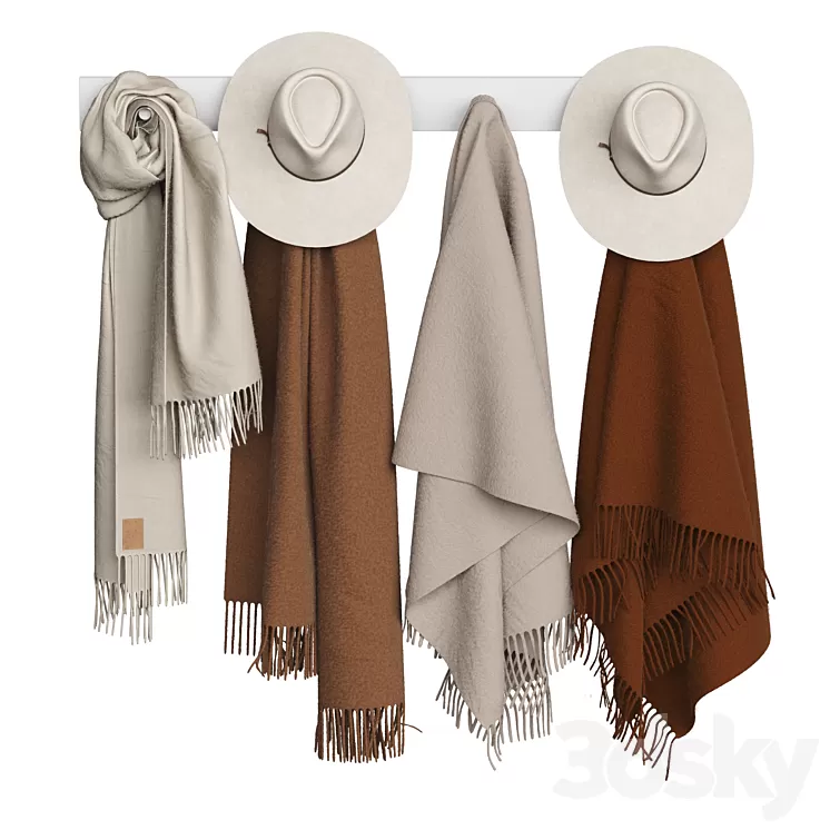 Hats and scarves on a hanger 3dskymodel