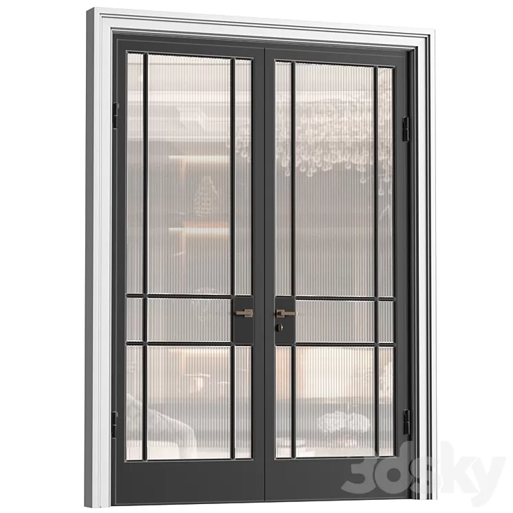 Interior Doors in Art Deco style with corrugated glass. Entrance Art Deco Interior Modern Doors 3dskymodel