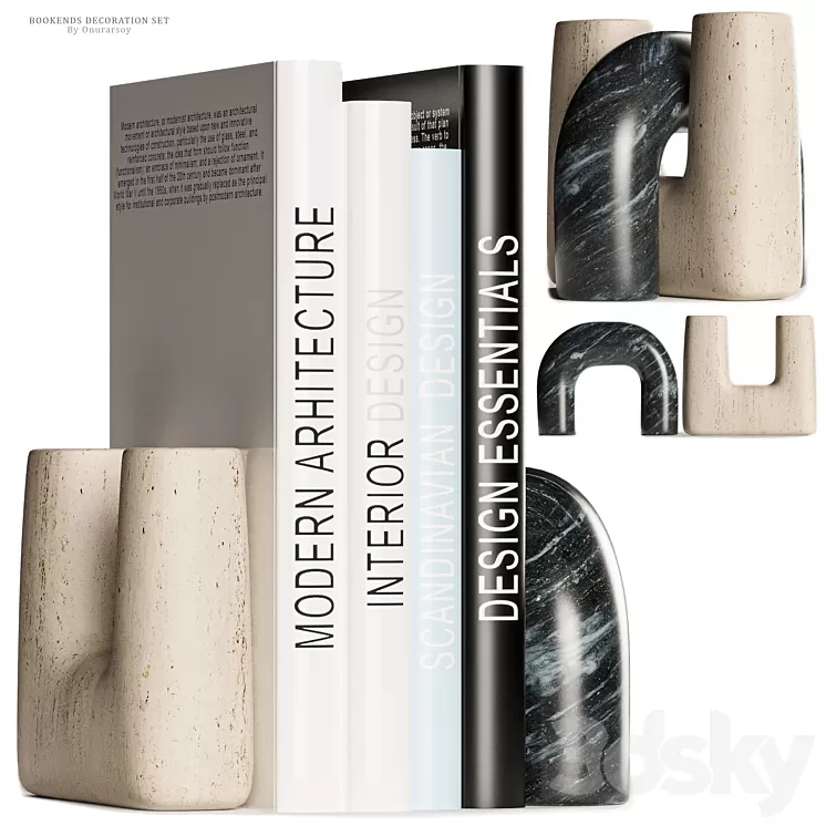 Issac Nesting Travertine and Marble Bookends Decoration 3dskymodel