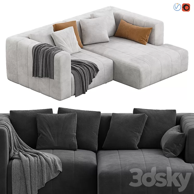 Langham Channeled 2 Piece Sectional Sofa 3dskymodel