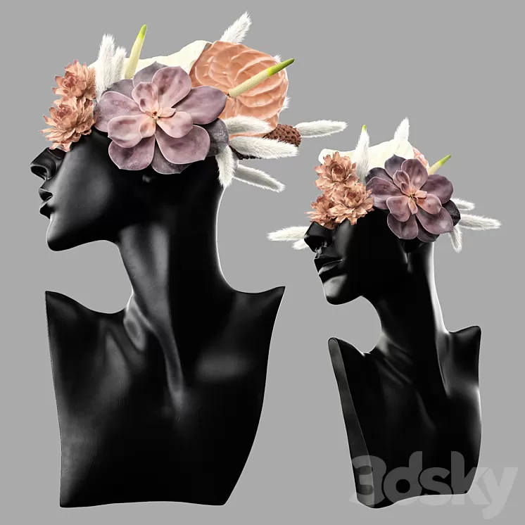 Mannequin Head Bust with a bouquet 3dskymodel