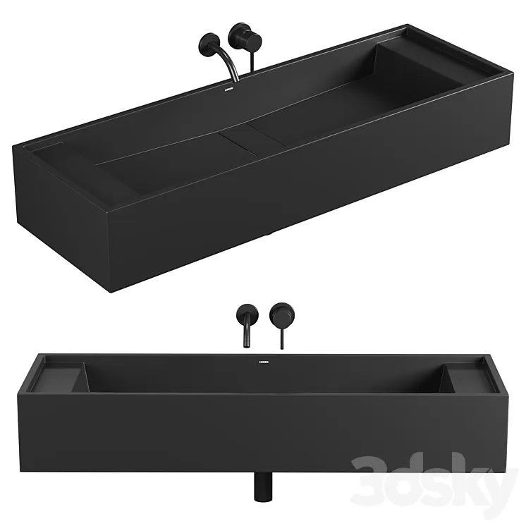 Marmo Charcoal Wall Hung Double Stone Basin 1200mm 3dskymodel