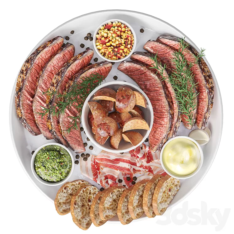 Meat plate with steak and spices 3dskymodel