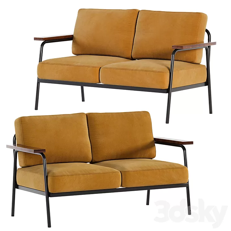 Mid Century Modern Loveseat with 2 Pillows Back and Square Arms 3dskymodel