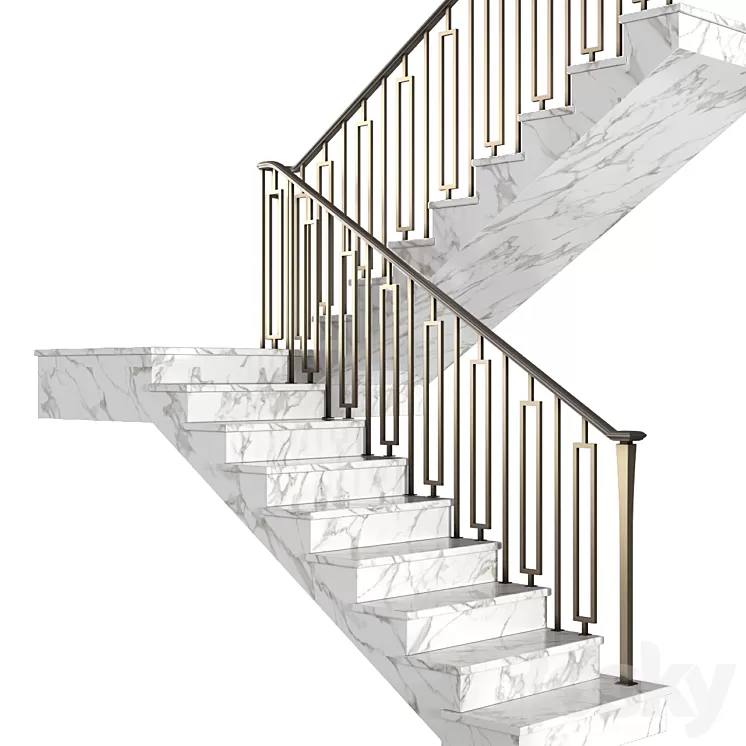 Modern marble  stair staircase in Art Deco style. 3dskymodel
