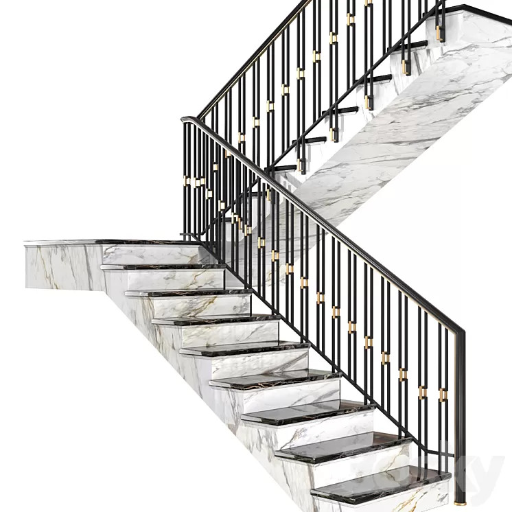 Modern stair staircase in Art Deco style. 3dskymodel