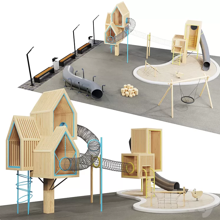 modern wooden playground 3dskymodel