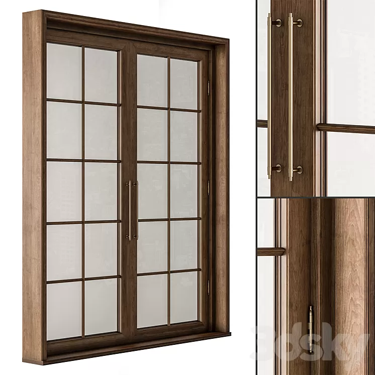 Neo Classic Glass and Wood Door Set 42 3dskymodel