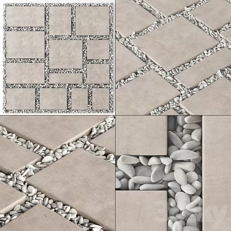 Paving tile square pebble n2 \/ Paving tile square of pebble slabs 3dskymodel