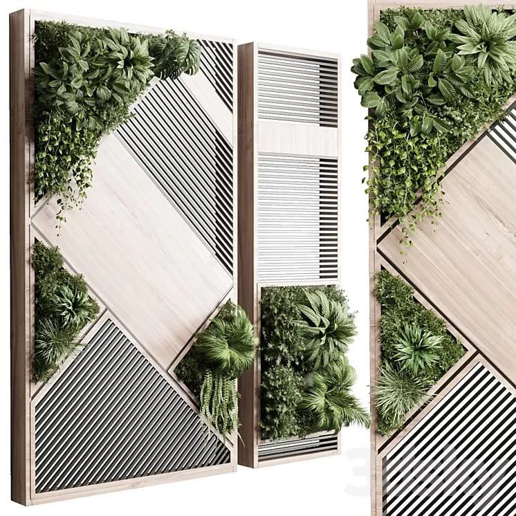 plants set partition in wooden frame- Vertical graden wall decor box 29 3dskymodel