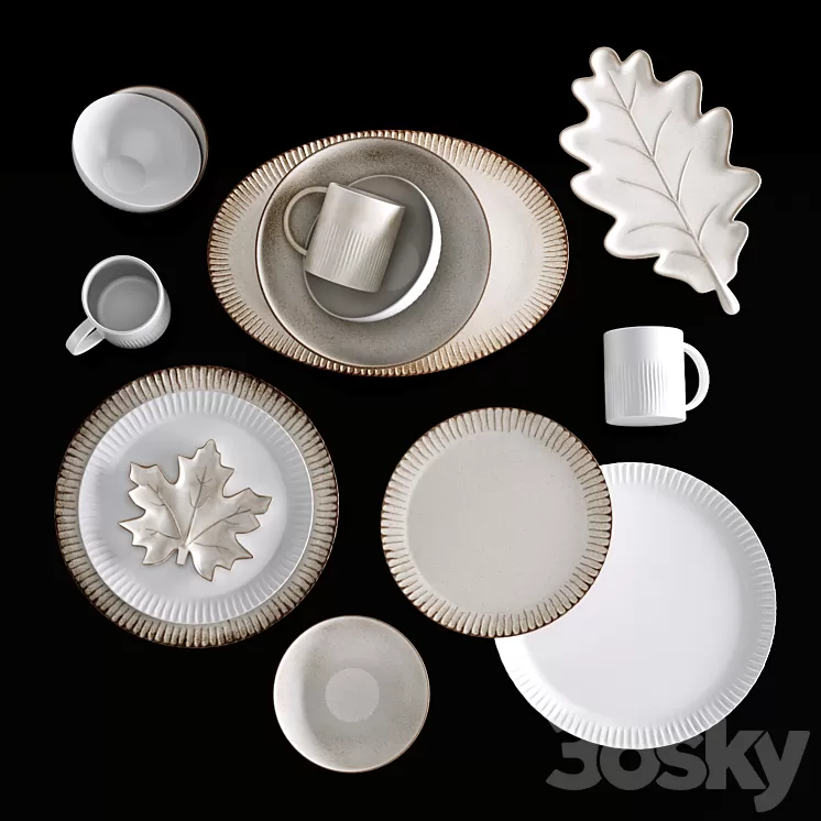 Ridge Textured Stoneware Dinnerware Collection 3dskymodel