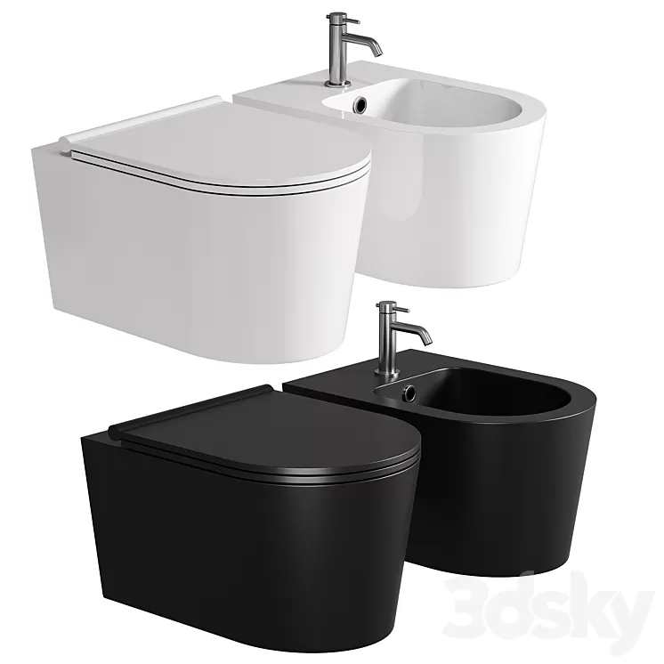 Saqu Trend compact hangtoilet randloos incl. toiletbril mat zwart 3dskymodel
