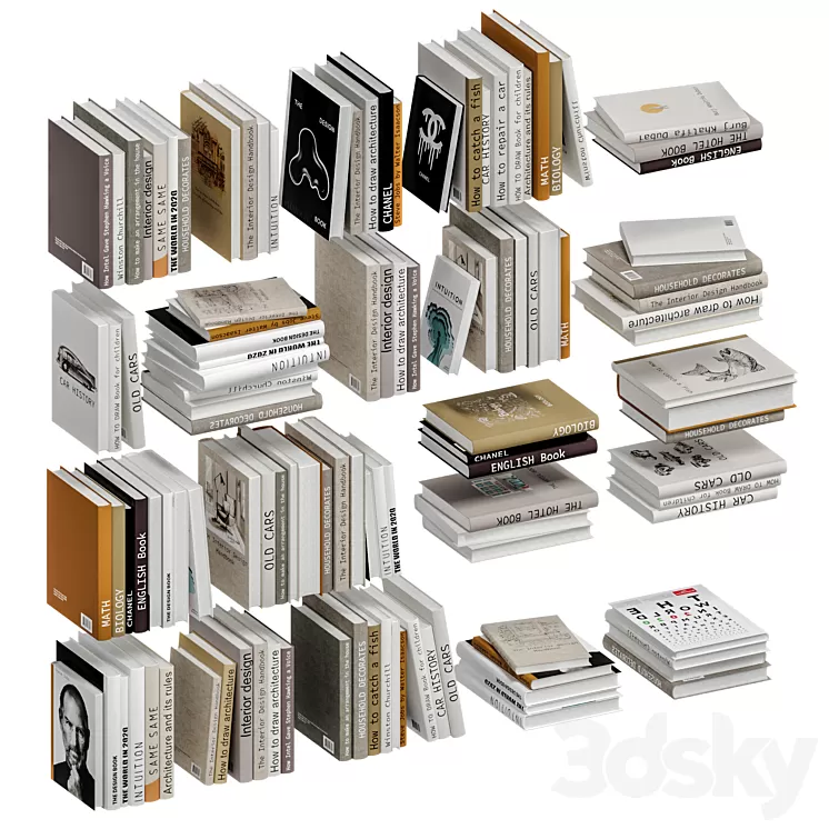 Set of books in beige color 3dskymodel