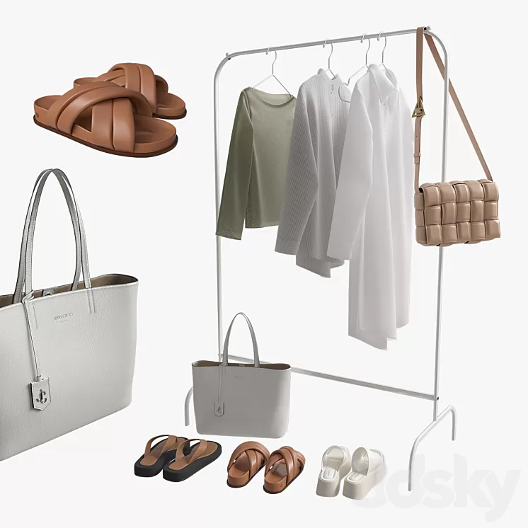 Set of clothes shoes and bag 3dskymodel