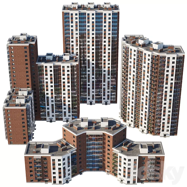 Set of multi-storey buildings 3dskymodel