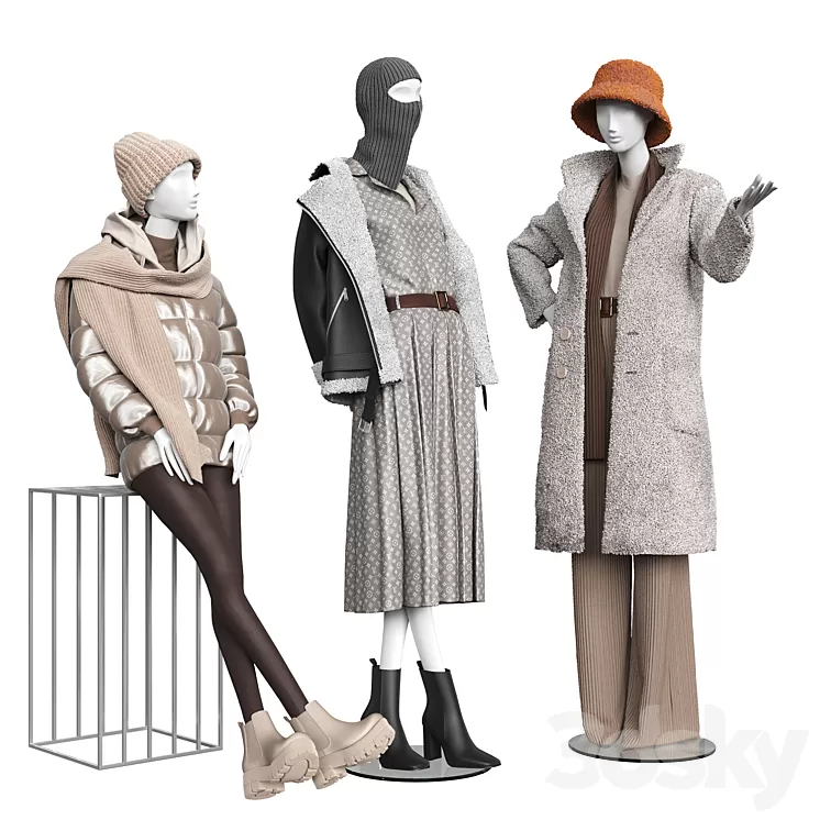 Set of outerwear on mannequins 3dskymodel