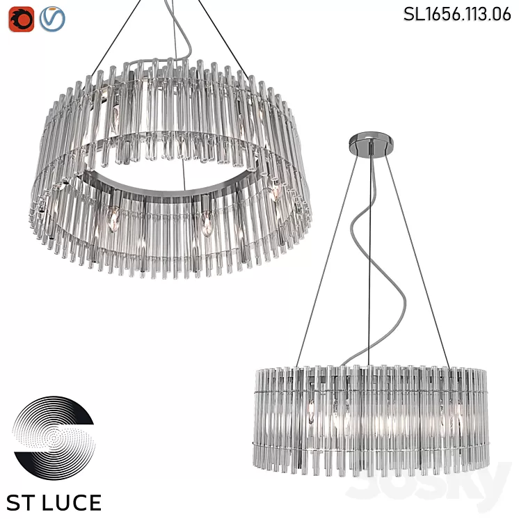 SL1656.113.06 Pendant chandelier ST-Luce Nickel\/Transparent OM 3dskymodel