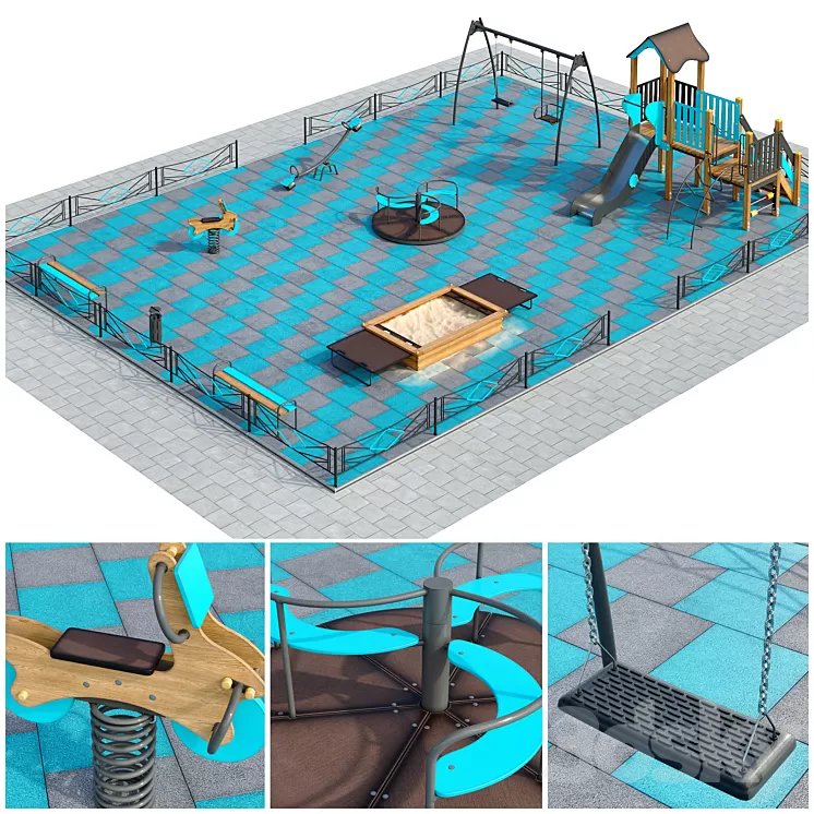 Stylish turquoise playground. Playground 3dskymodel
