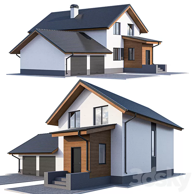 Two-storey cottage with a garage and a vestibule 3dskymodel