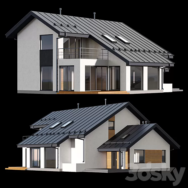 Two-storey cottage with click seam roof 3dskymodel