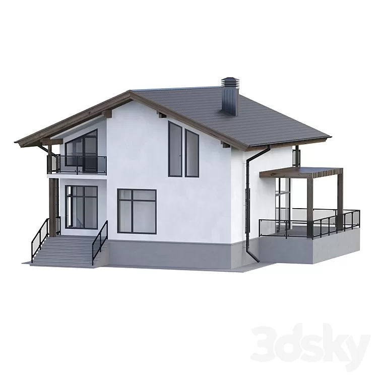 Two-storey house with a terrace 3dskymodel