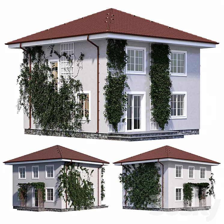 Two-storey house with ivy 3dskymodel
