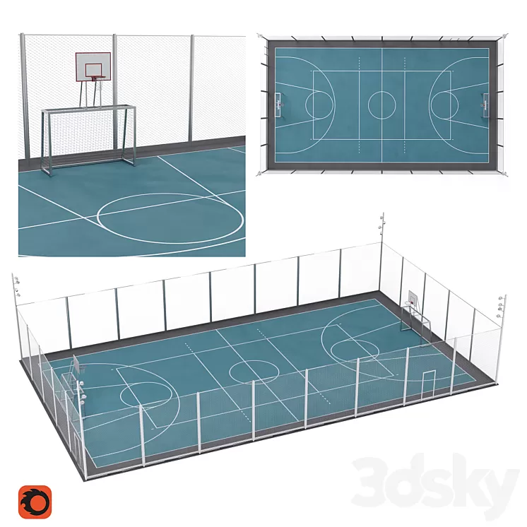 Universal fenced sports ground 3dskymodel