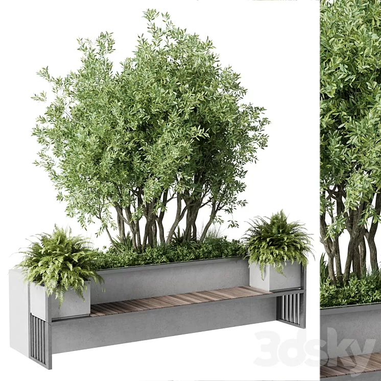 Urban Environment – Urban Furniture – Green Benches With tree 41 3dskymodel