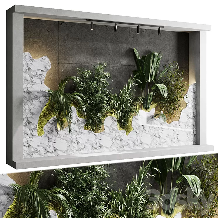 Vertical Wall Garden With concrete frame – wall decor houseplants indoor 02 3dskymodel