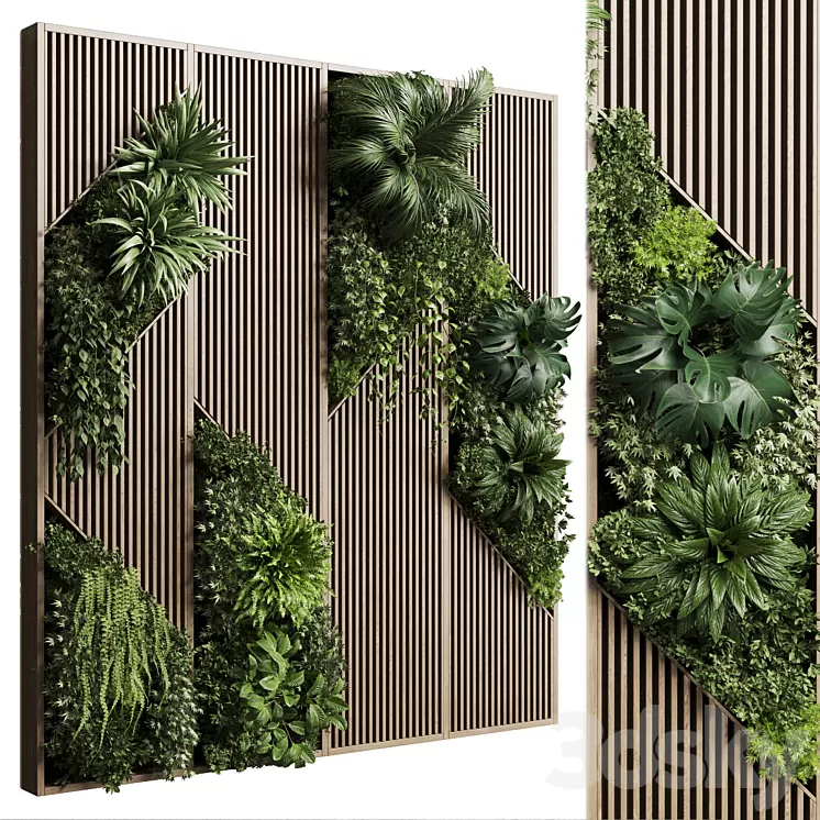 Vertical Wall Garden With Wooden frame – collection of houseplants indoor 41 3dskymodel