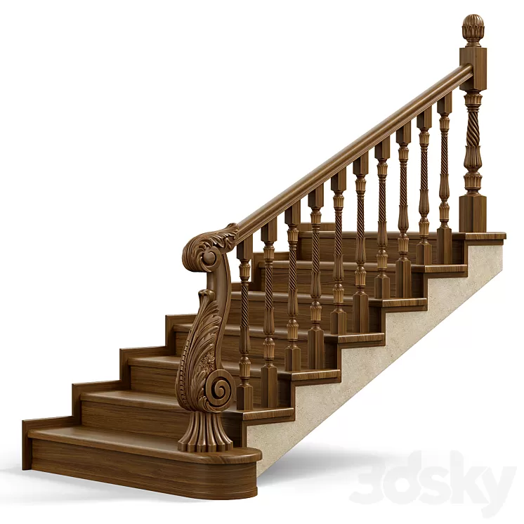 Wooden stairs 004 3dskymodel