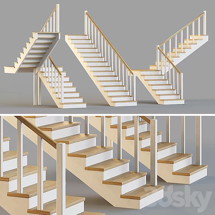 Wooden stairs for a private house 1 3dskymodel