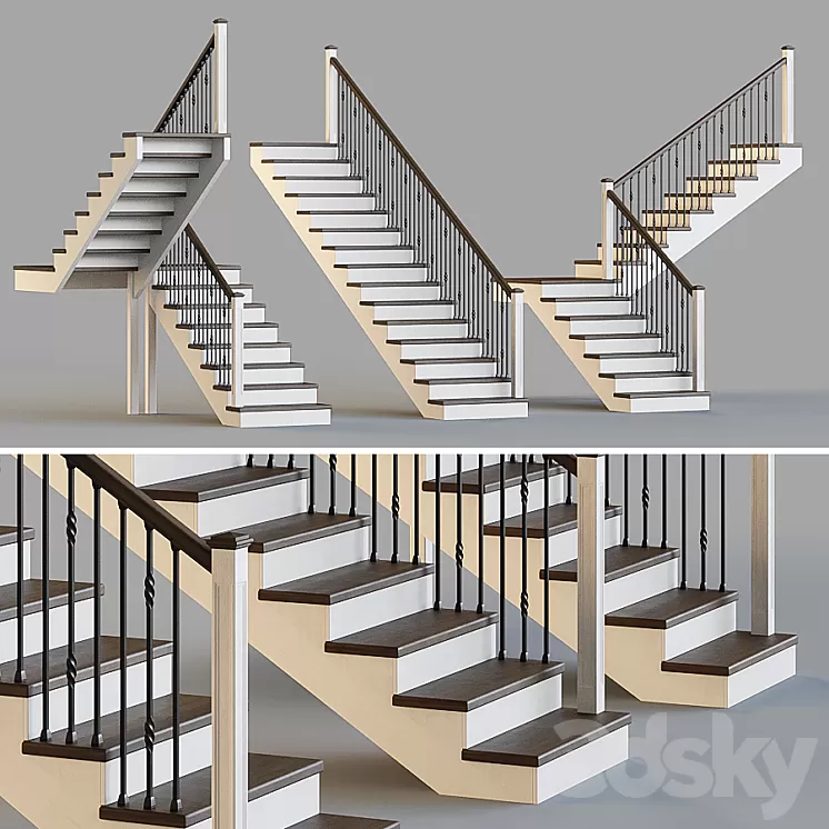 Wooden stairs for a private house 3 3dskymodel
